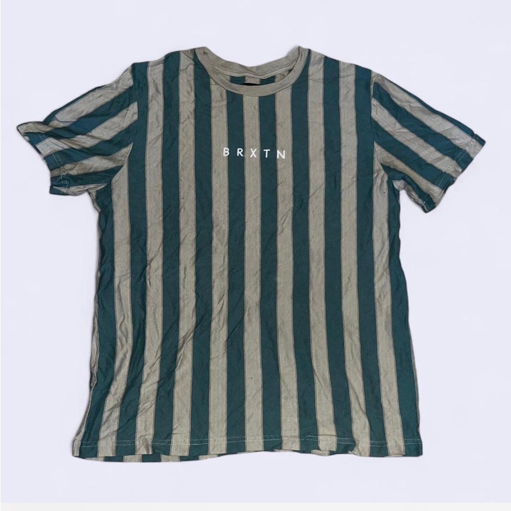 Brixton Green and Tan Striped Short Sleeve Tee